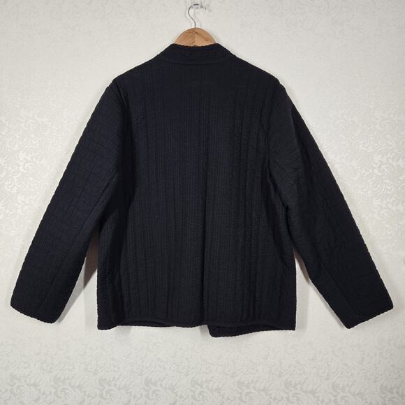 J Jill Pure Jill Seersucker Jacket Blazer XL TALL Black Open Front Embroidered - Picture 9 of 16